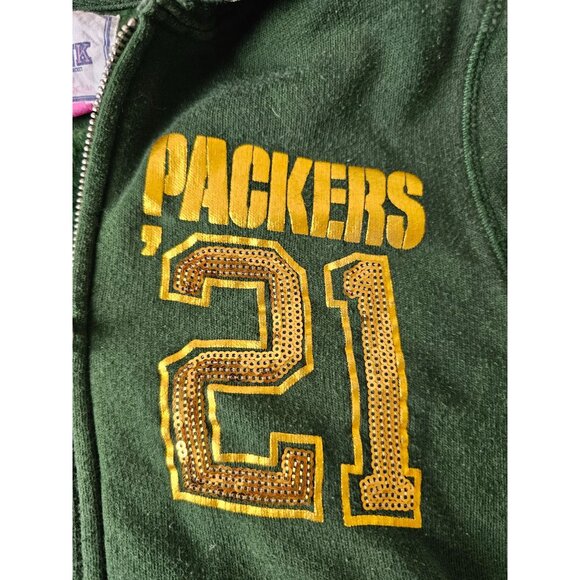 Vintage Victoria's secrets pink Packers girl zip hoodie sweatshirt XSX mall sequ - Picture 2 of 9